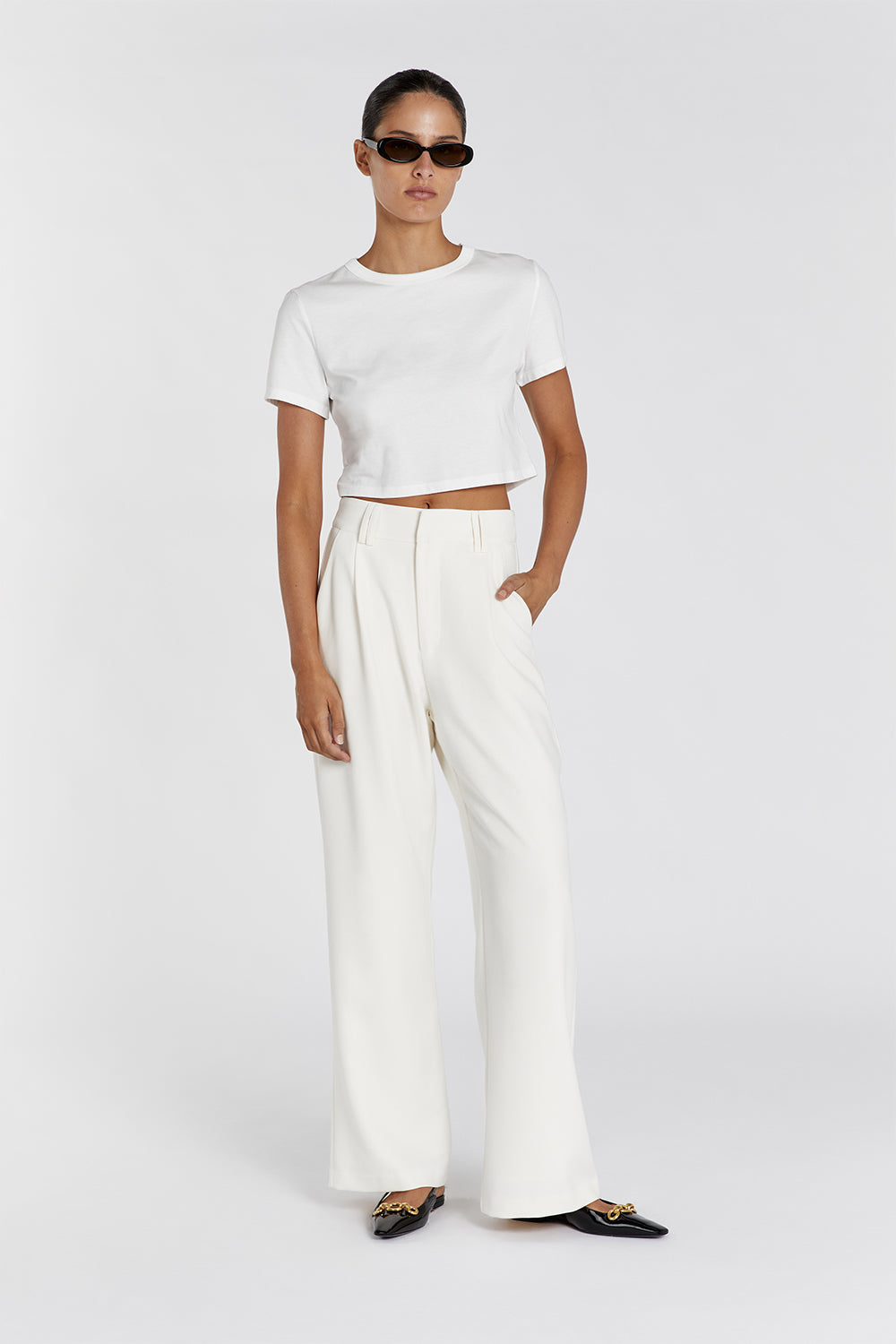 Josey Off White Cropped Baby Tee - Relaxed Fit Short Sleeve Top