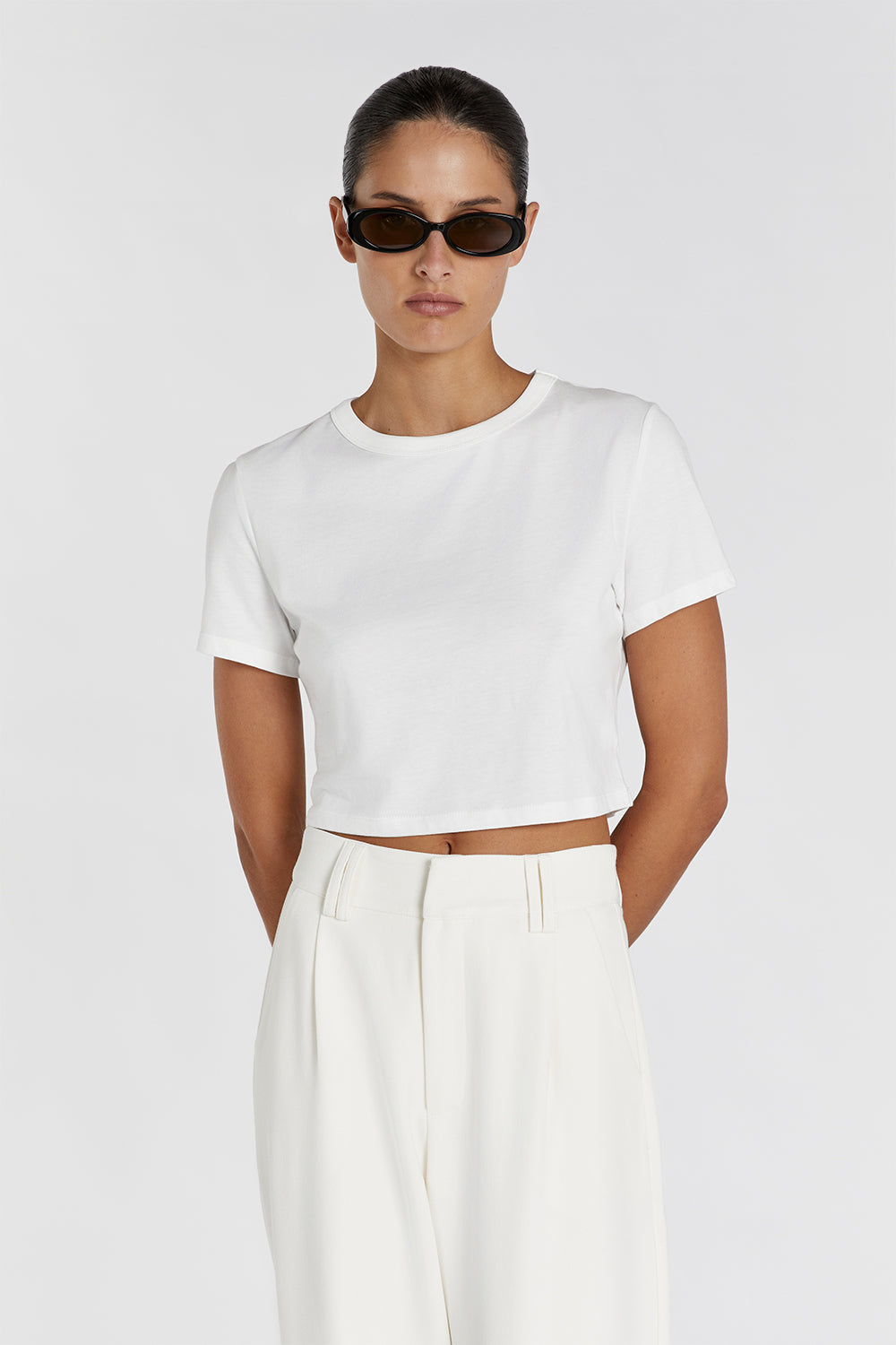 Josey Off White Cropped Baby Tee - Relaxed Fit Short Sleeve Top