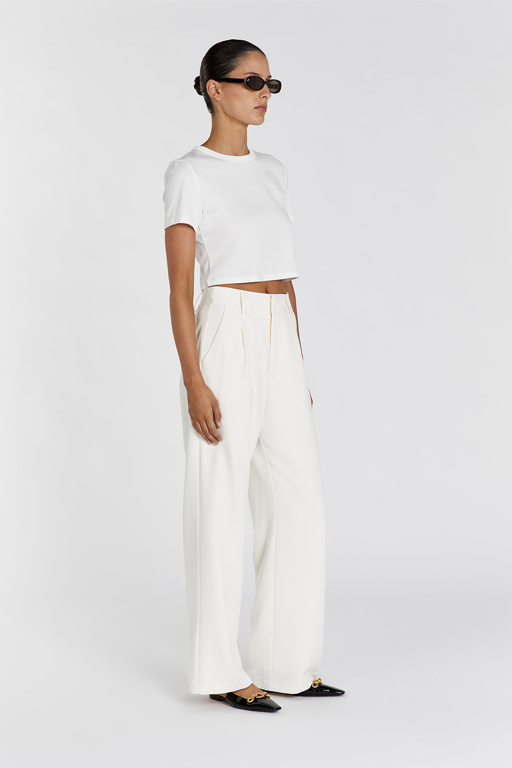 Josey Off White Cropped Baby Tee - Relaxed Fit Short Sleeve Top