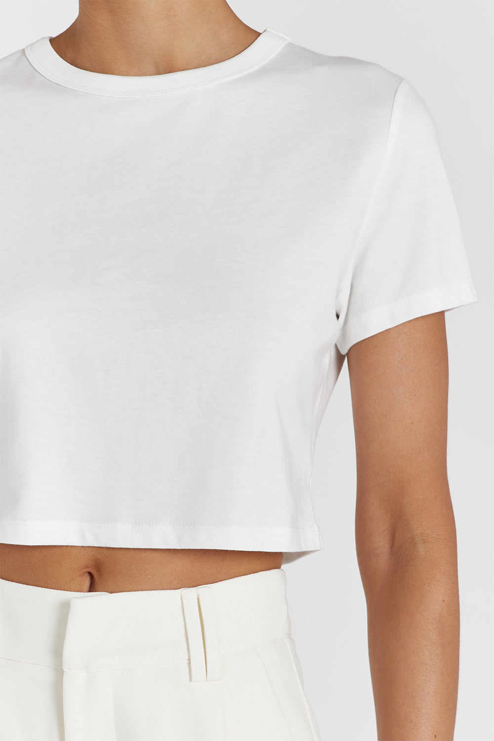 Josey Off White Cropped Baby Tee - Relaxed Fit Short Sleeve Top