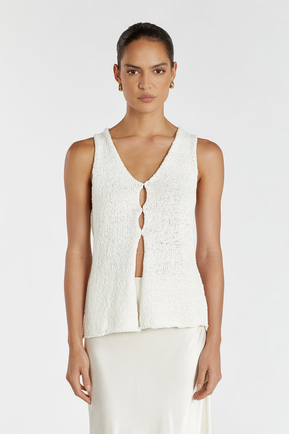 Dion Boucle Knit Vest - Off White Sleeveless Longline