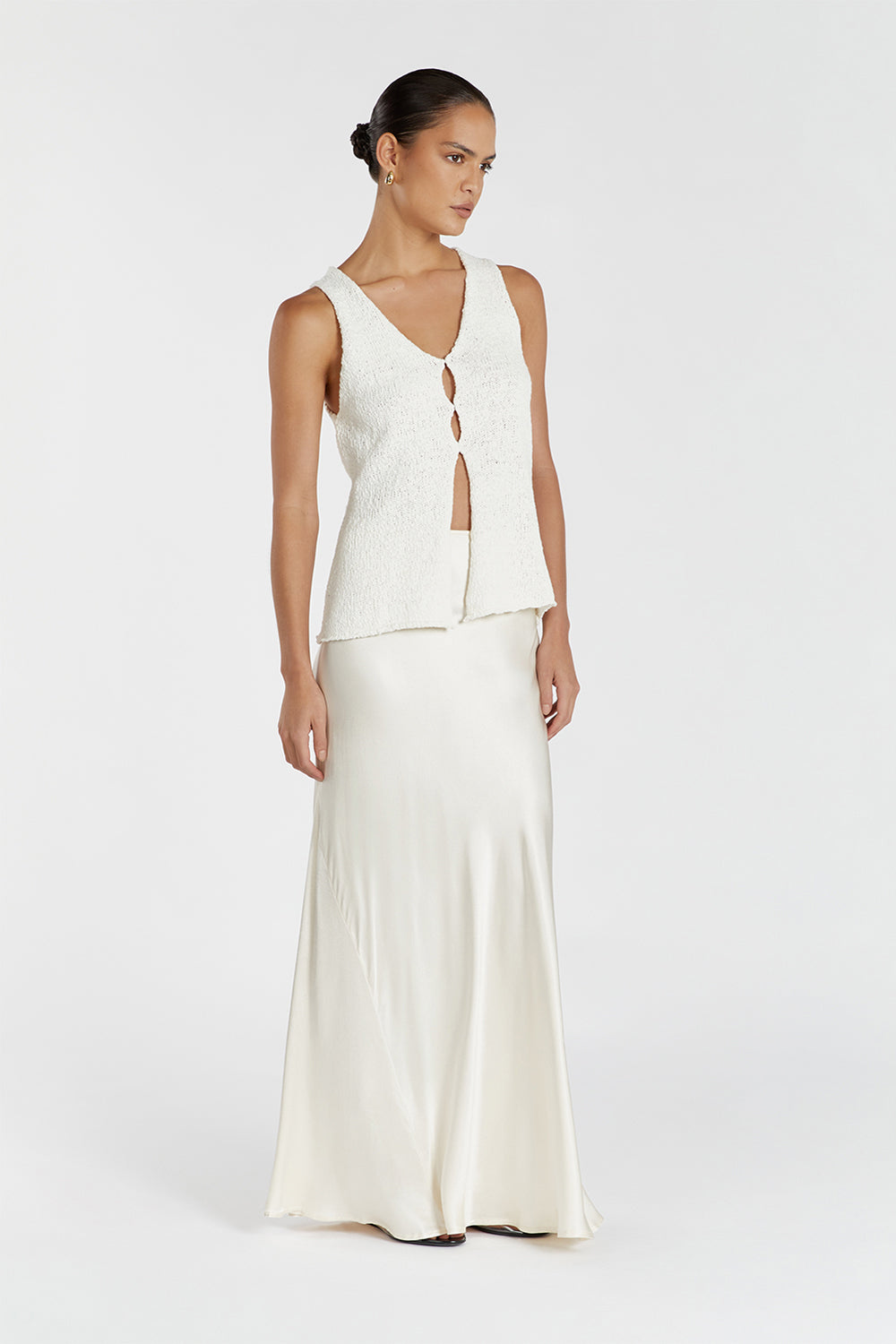 Dion Boucle Knit Vest - Off White Sleeveless Longline