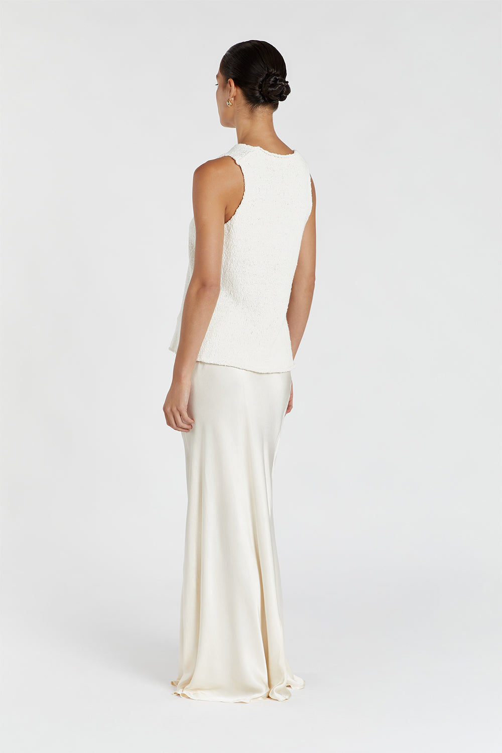 Dion Boucle Knit Vest - Off White Sleeveless Longline