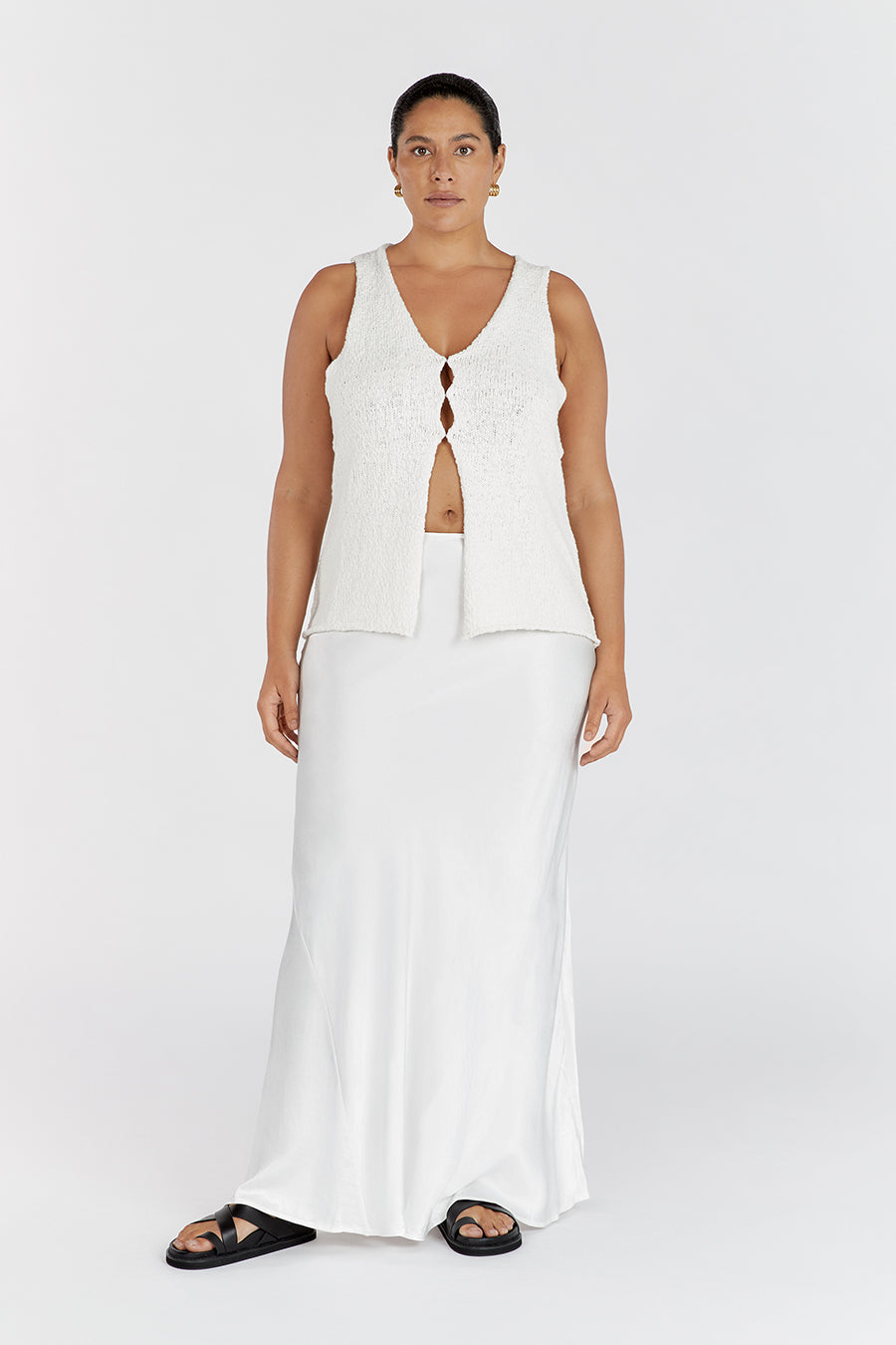 Dion Boucle Knit Vest - Off White Sleeveless Longline