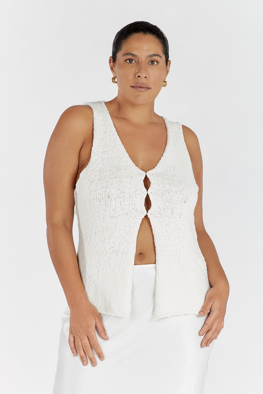 Dion Boucle Knit Vest - Off White Sleeveless Longline