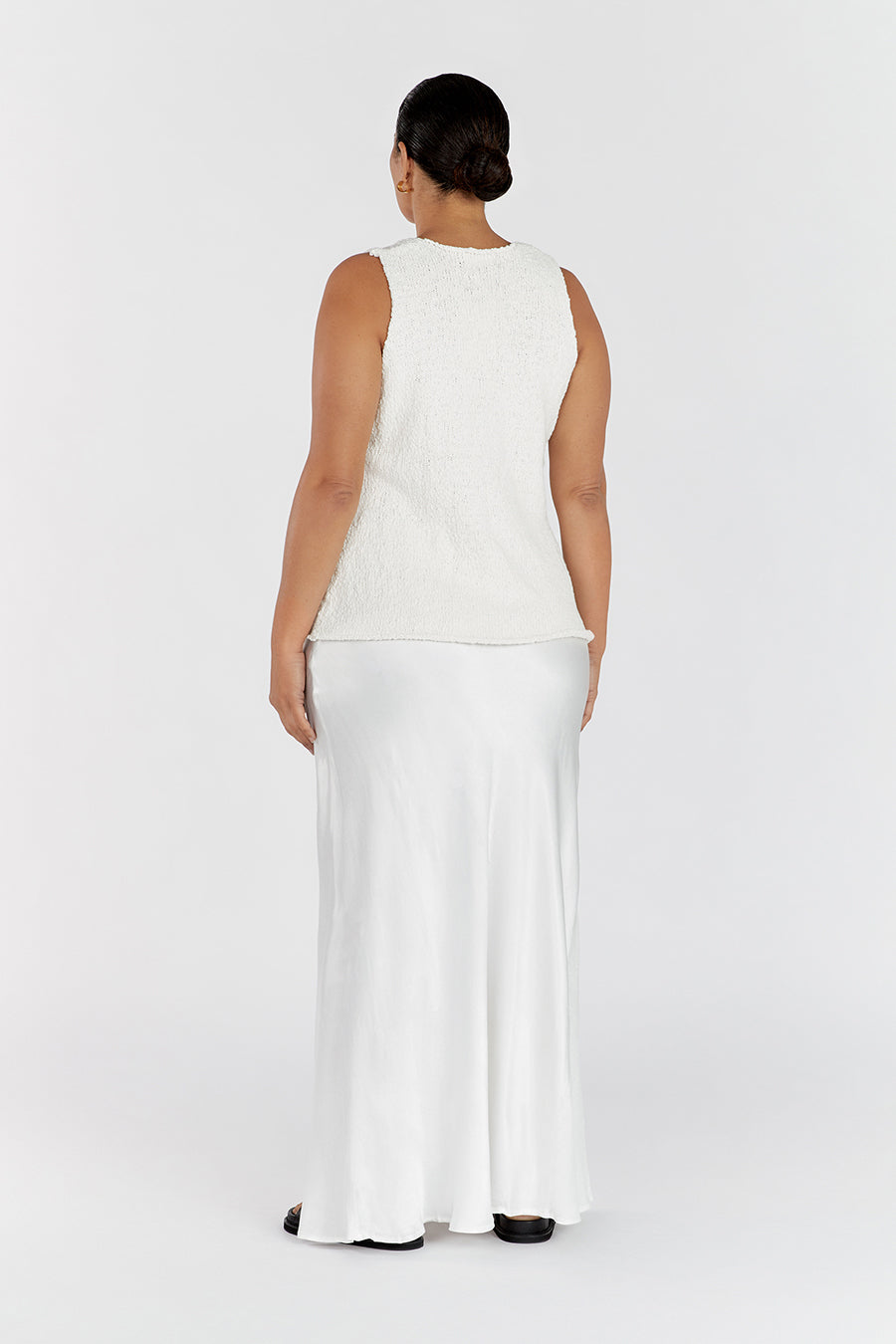 Dion Boucle Knit Vest - Off White Sleeveless Longline