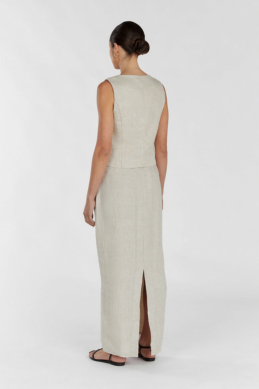 Roberts Linen Midi Skirt - High Waist, Elastic Back, Natural Fabric