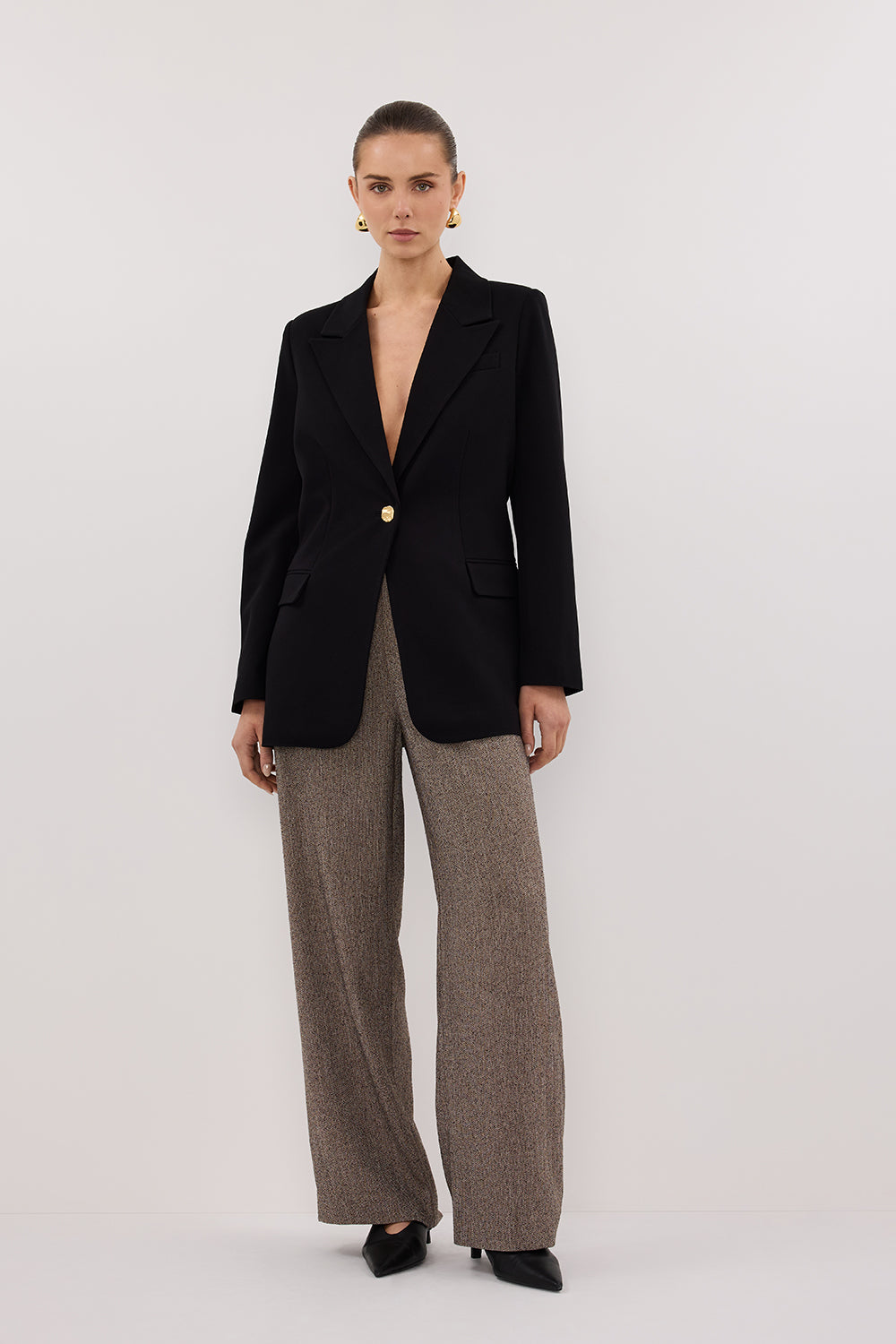 Cohen Black Tailored Blazer with Gold Buttons & Cinched Waist