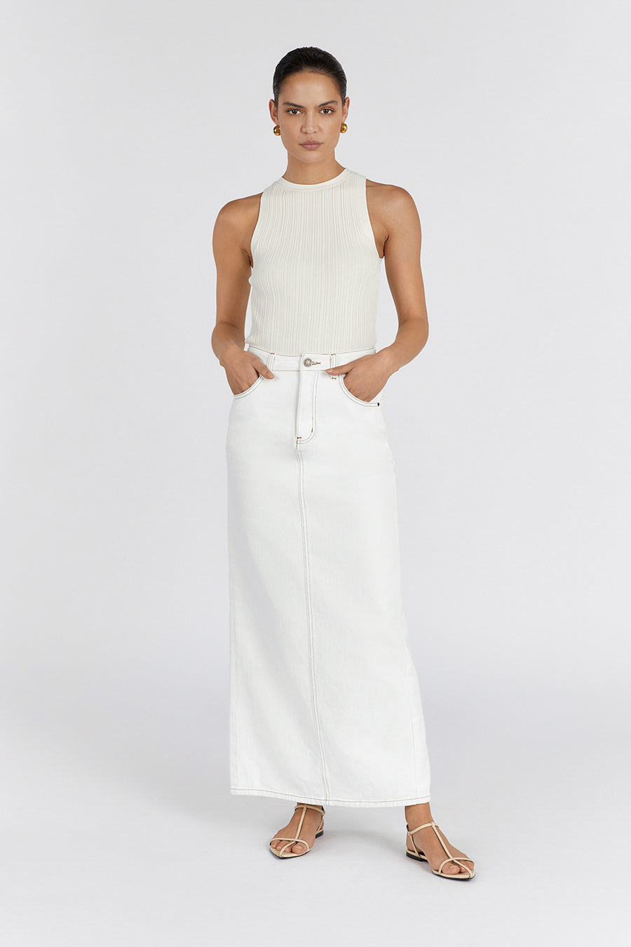 Anders Cream Knit Racerback Tank Top - Stretchy Plisse Fabric