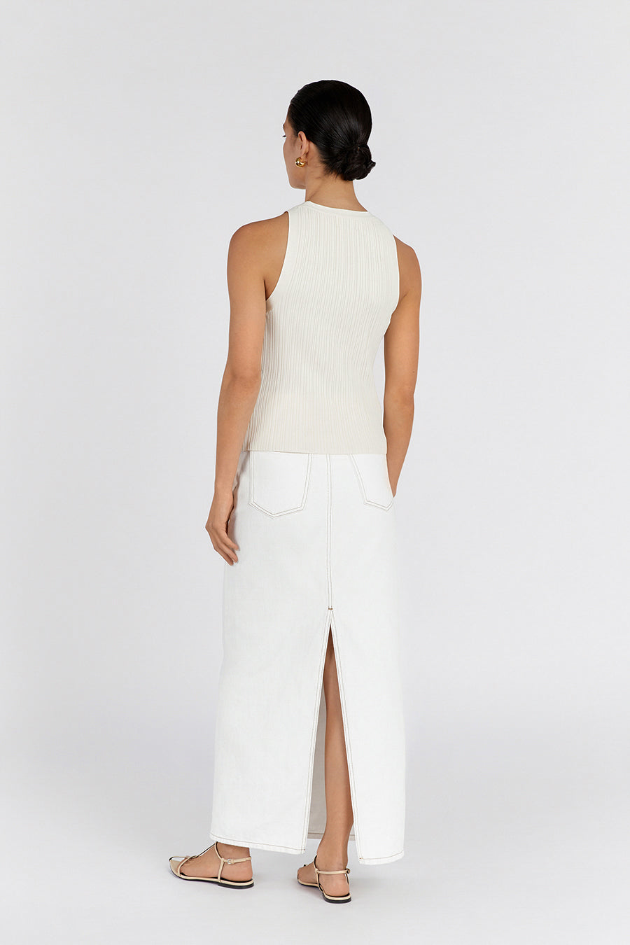 Anders Cream Knit Racerback Tank Top - Stretchy Plisse Fabric