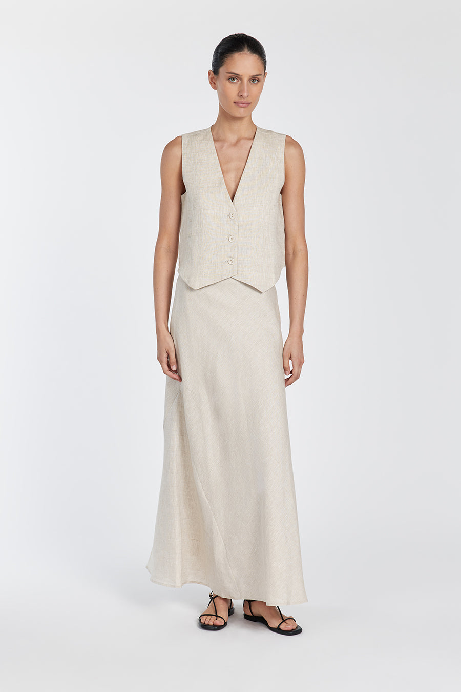 Syrah High Waist Linen Midi Skirt with Side Zipper