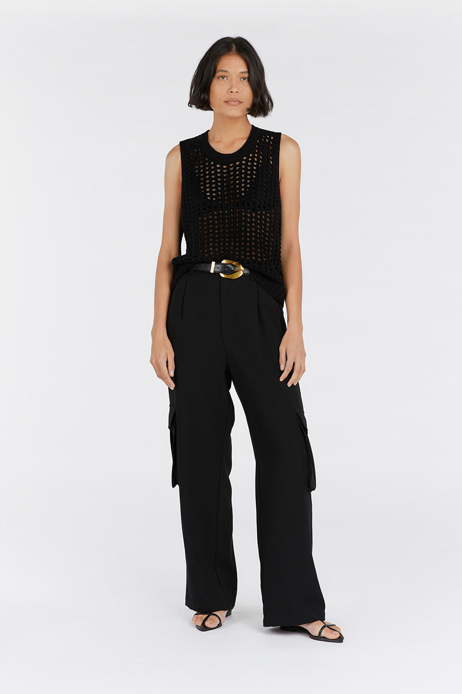 Black Crochet Tank Top - Hunter Geo Open Weave Longline