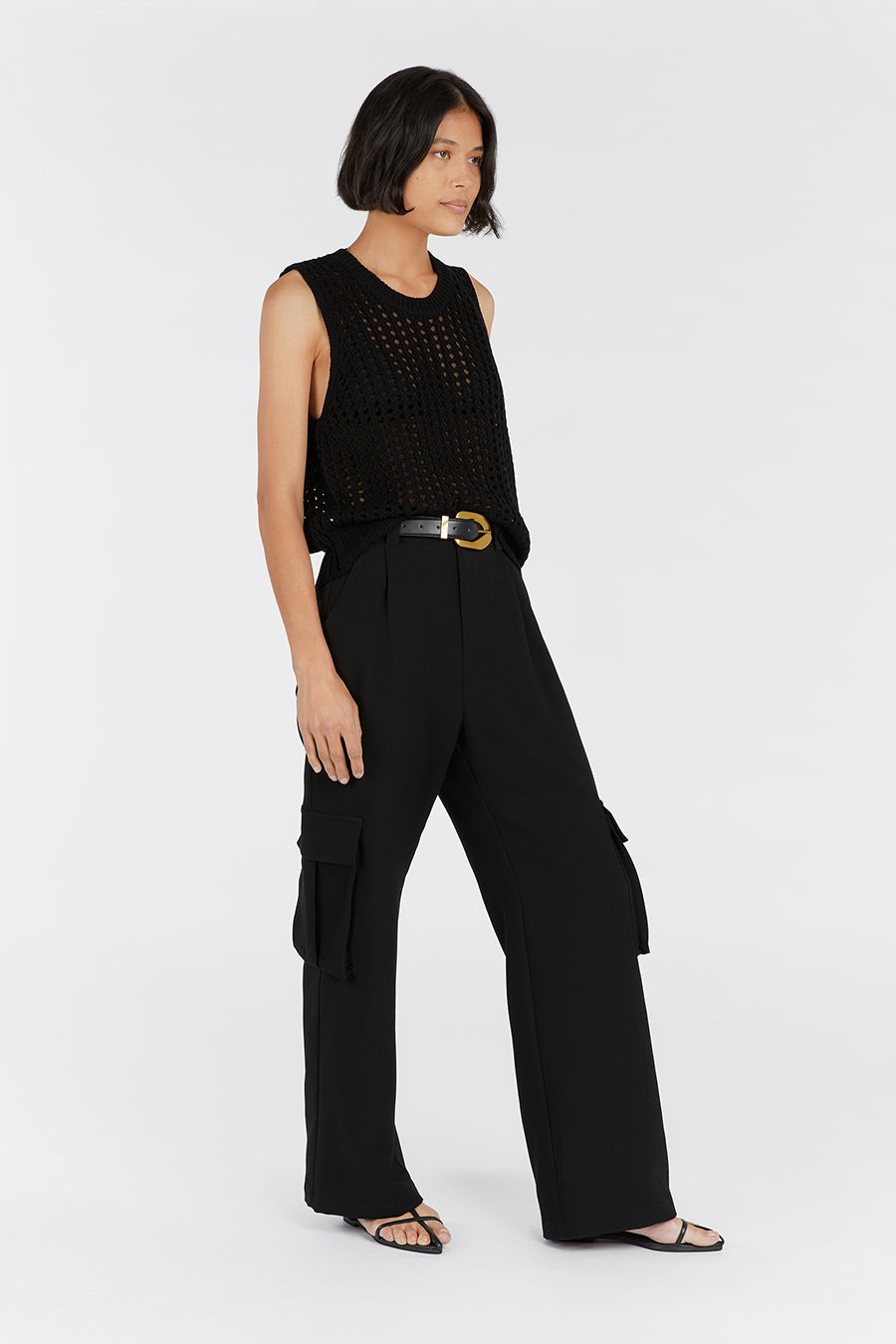 Black Crochet Tank Top - Hunter Geo Open Weave Longline