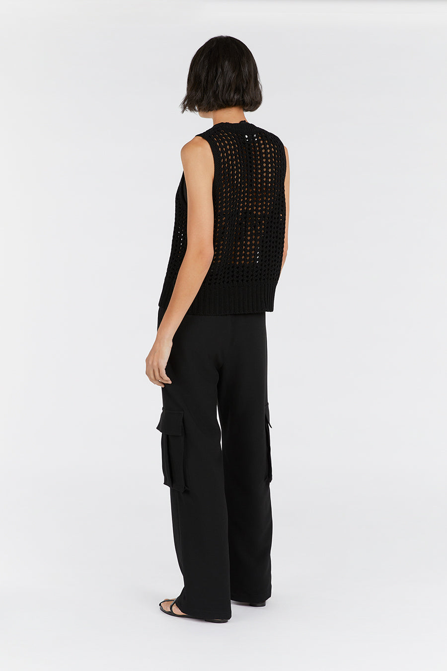 Black Crochet Tank Top - Hunter Geo Open Weave Longline