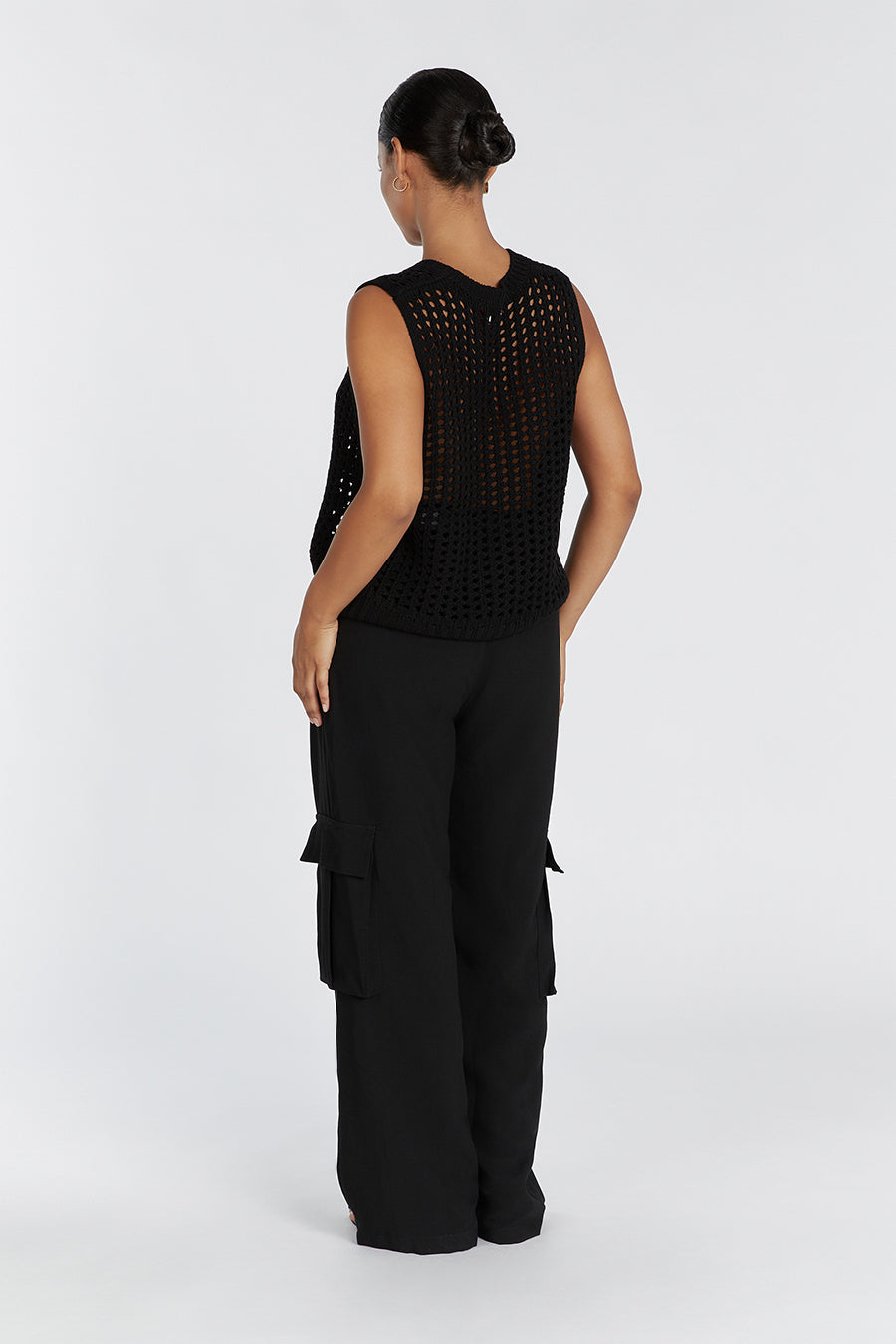 Black Crochet Tank Top - Hunter Geo Open Weave Longline