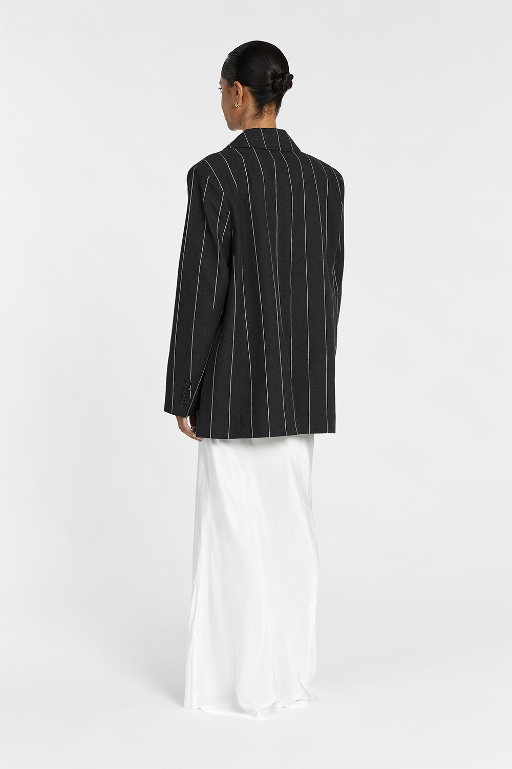 Black Pinstripe Blazer for Men - Oversized Linen Blend with Exaggerated Shoulders