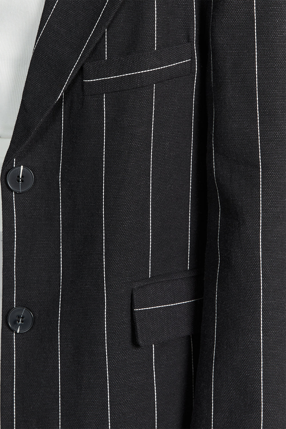 Black Pinstripe Blazer for Men - Oversized Linen Blend with Exaggerated Shoulders