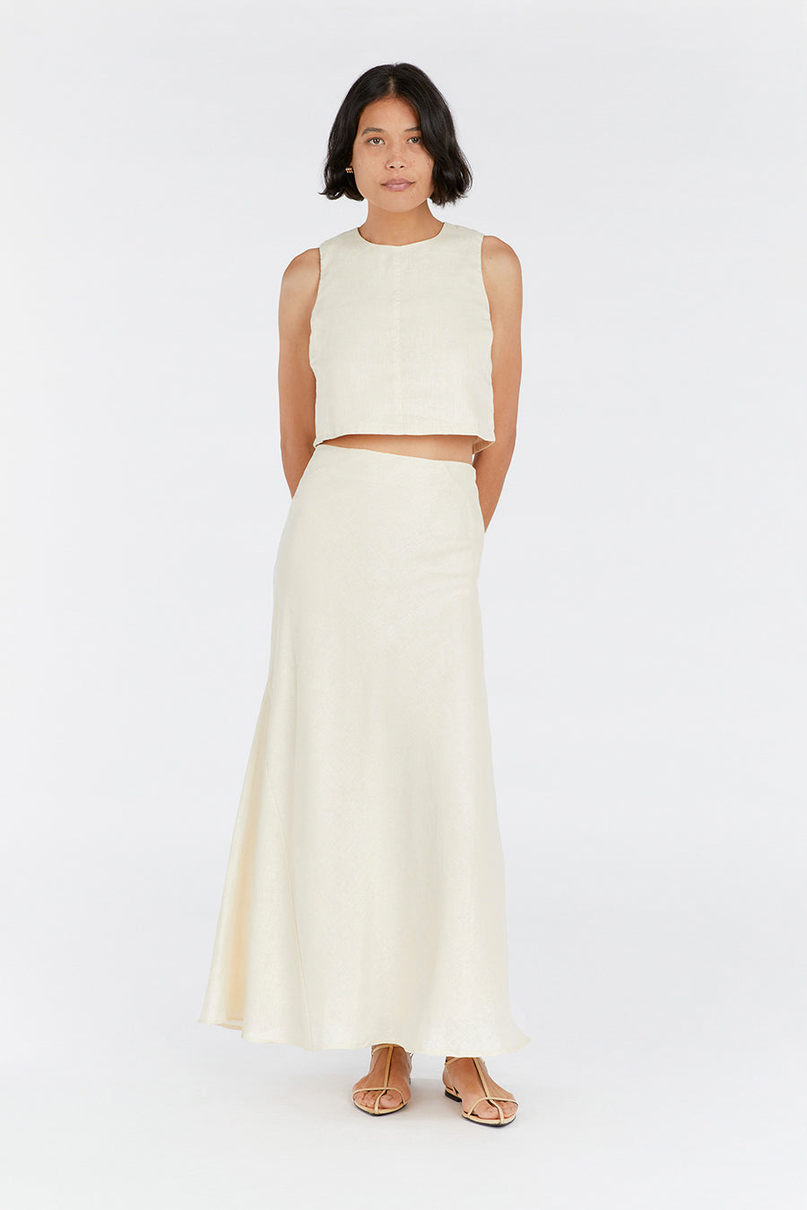 Linen Midi Skirt in Syrah Buttermilk - Bias Cut with Side Zipper