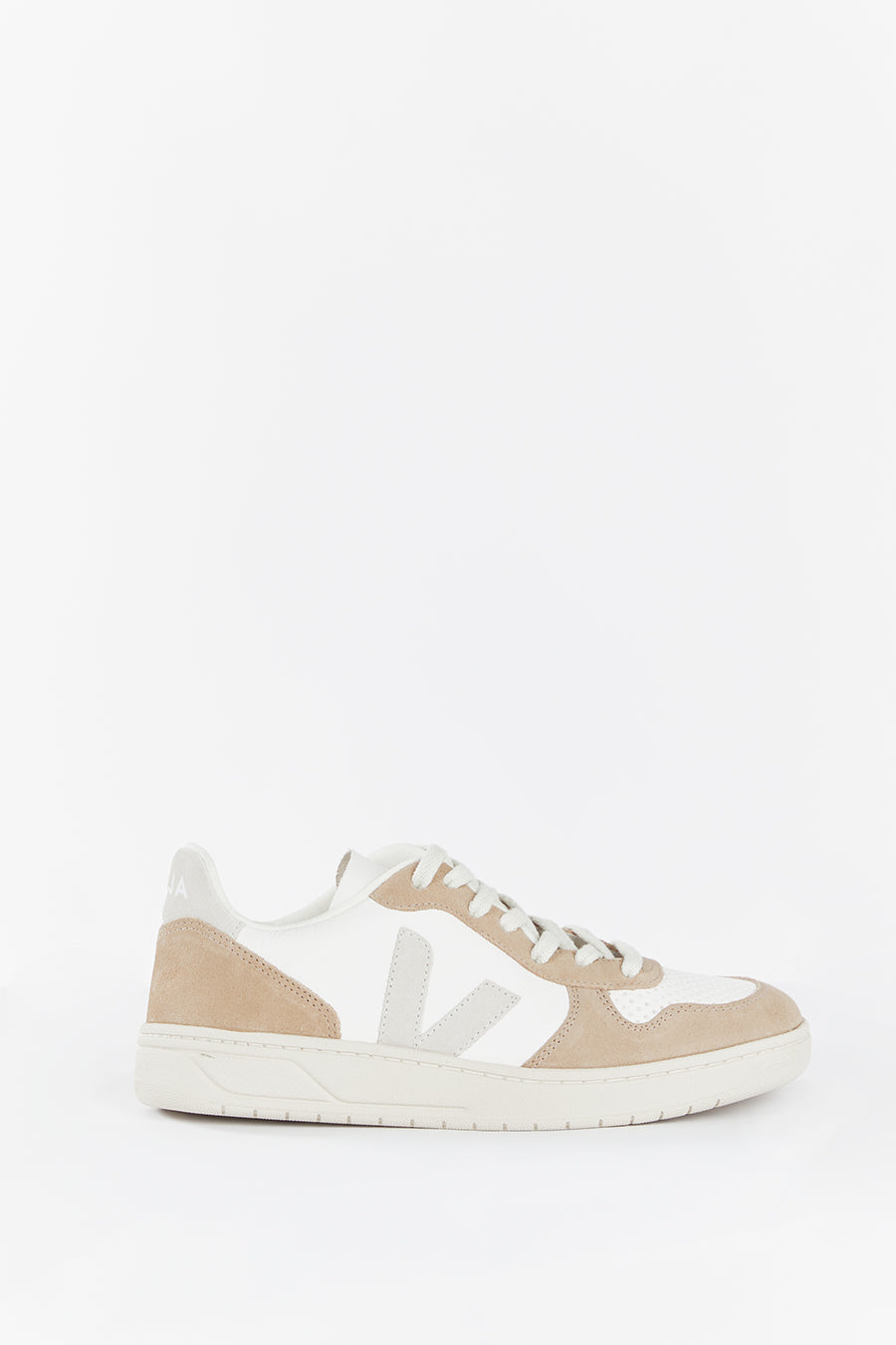 VEJA V-10 White Leather Sneakers with Suede Detail