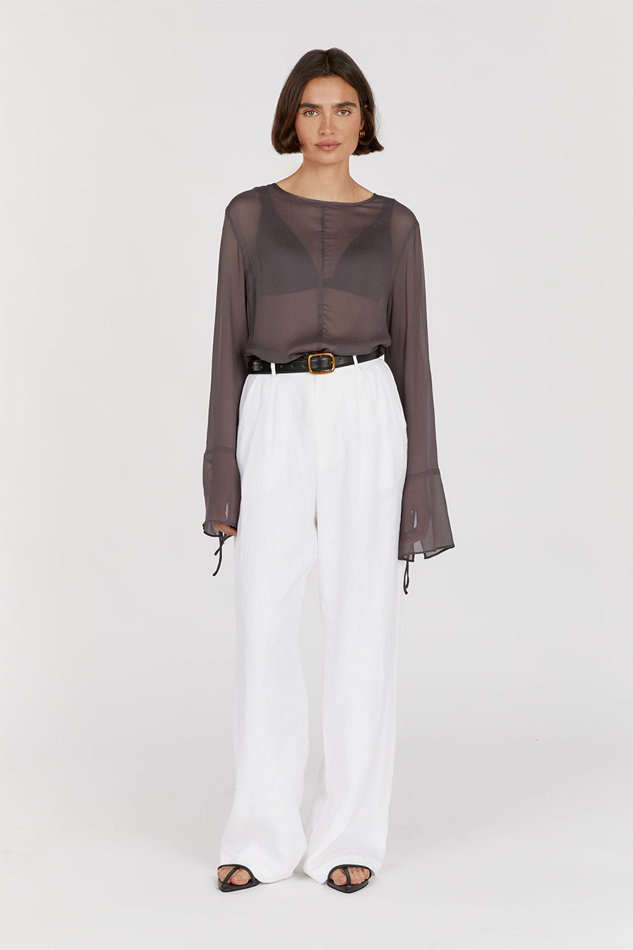 Mari Sheer Viscose Long Sleeve Top with Bell Sleeves