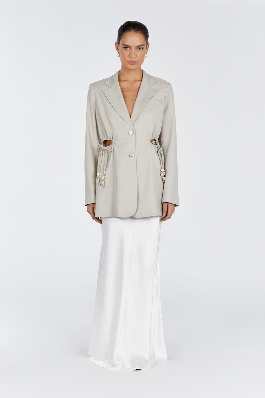 Women's Wool Blend Cut Out Blazer - Brooklyn Stone Shoulder Padded Jacket