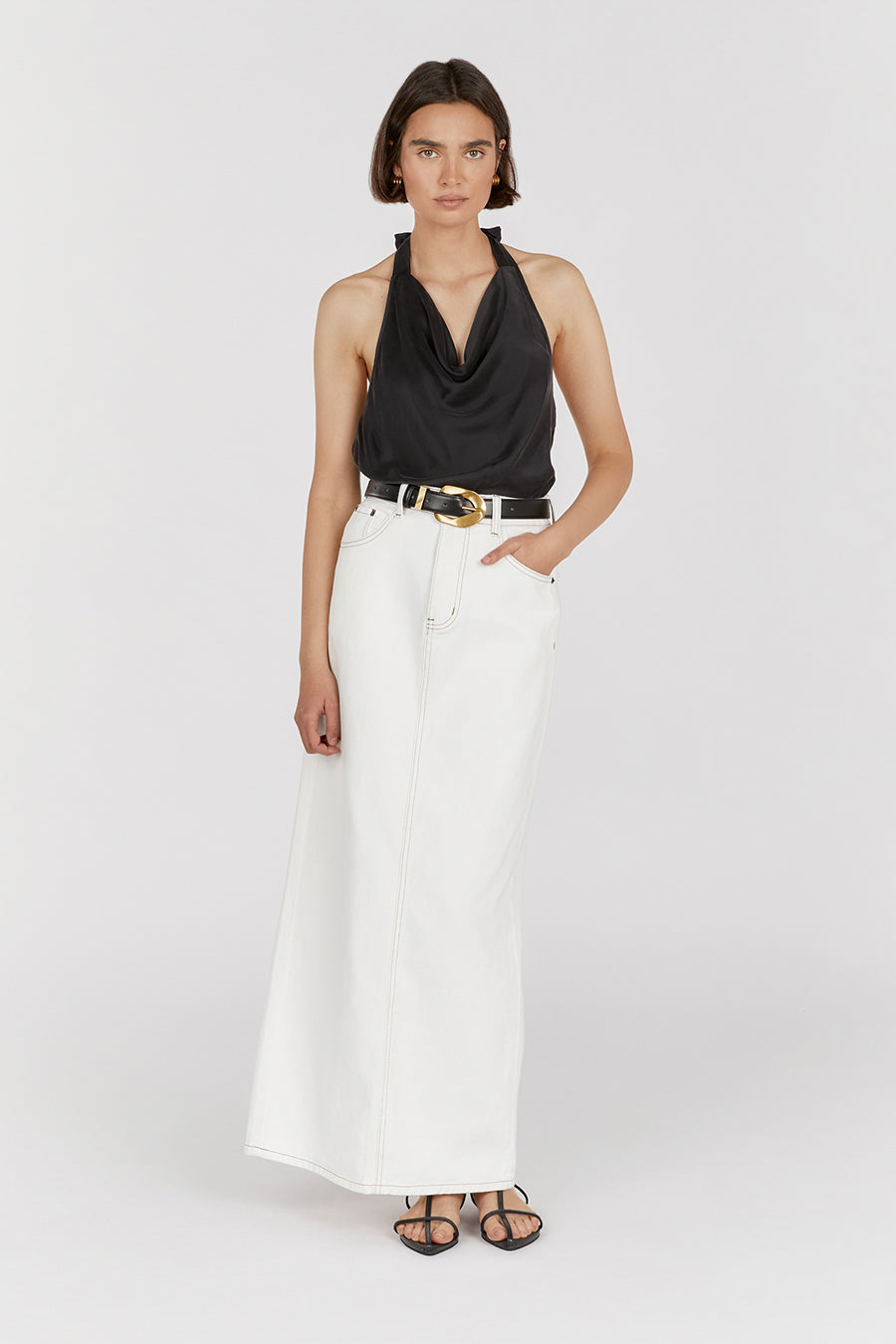 Aimee Black Sleeveless Silk Cowl Neck Top