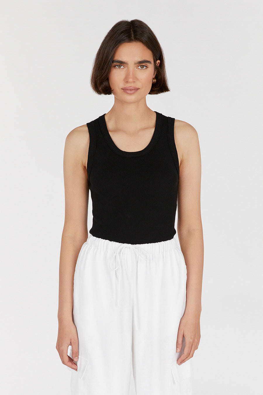 Women's Black Cotton Blend Tank Top - Lexi Sleeveless Scoop Neck