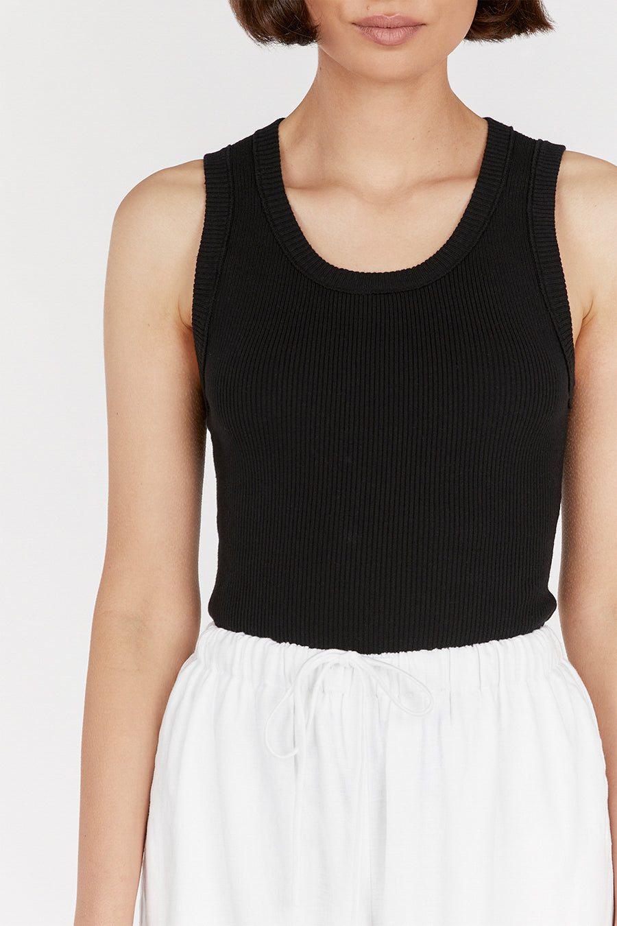 Women's Black Cotton Blend Tank Top - Lexi Sleeveless Scoop Neck