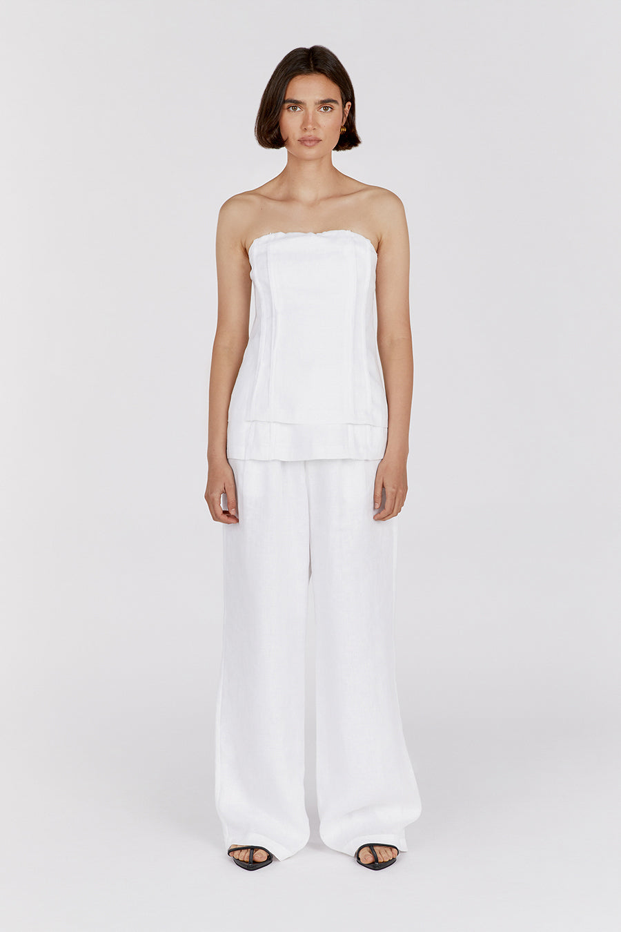 Women's White Linen Tunic Top with Fringe Detail & Side Zipper