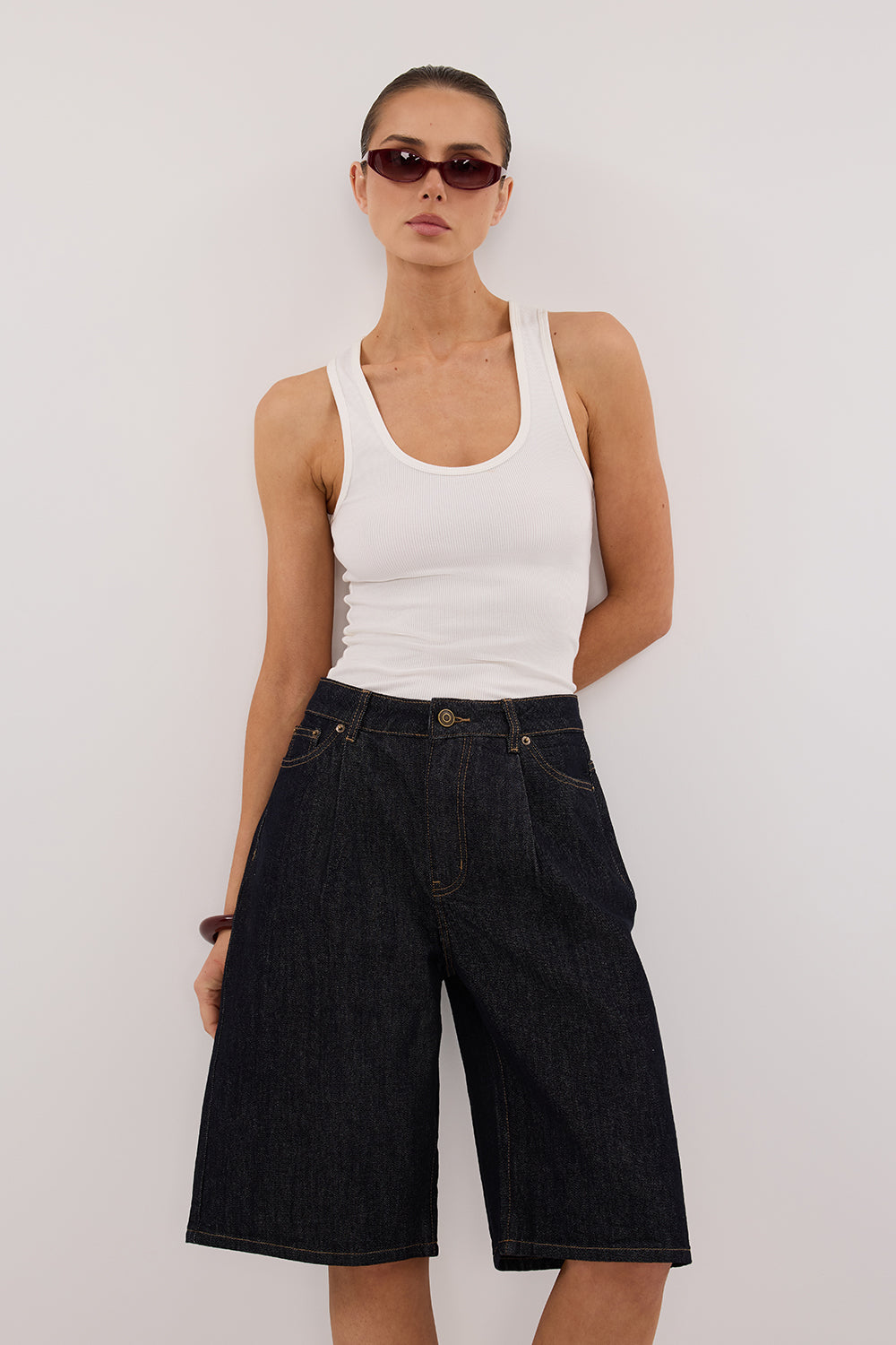 DISSH Relaxed Fit Indigo Denim Bermuda Shorts