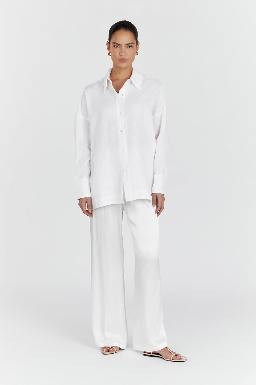 Josie White Linen Shirt - Long Sleeve Button-Up for Women