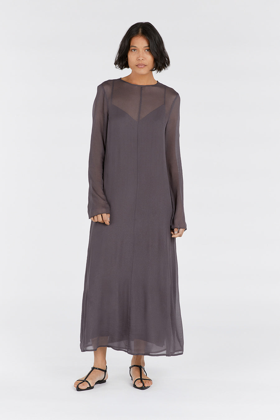 Mari Viscose Long Sleeve Midi Dress with Keyhole Back