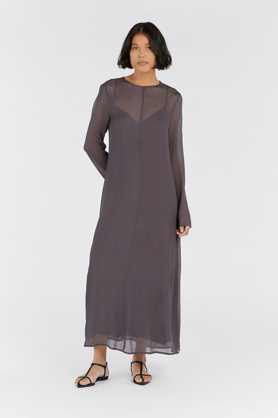 Mari Viscose Long Sleeve Midi Dress with Keyhole Back