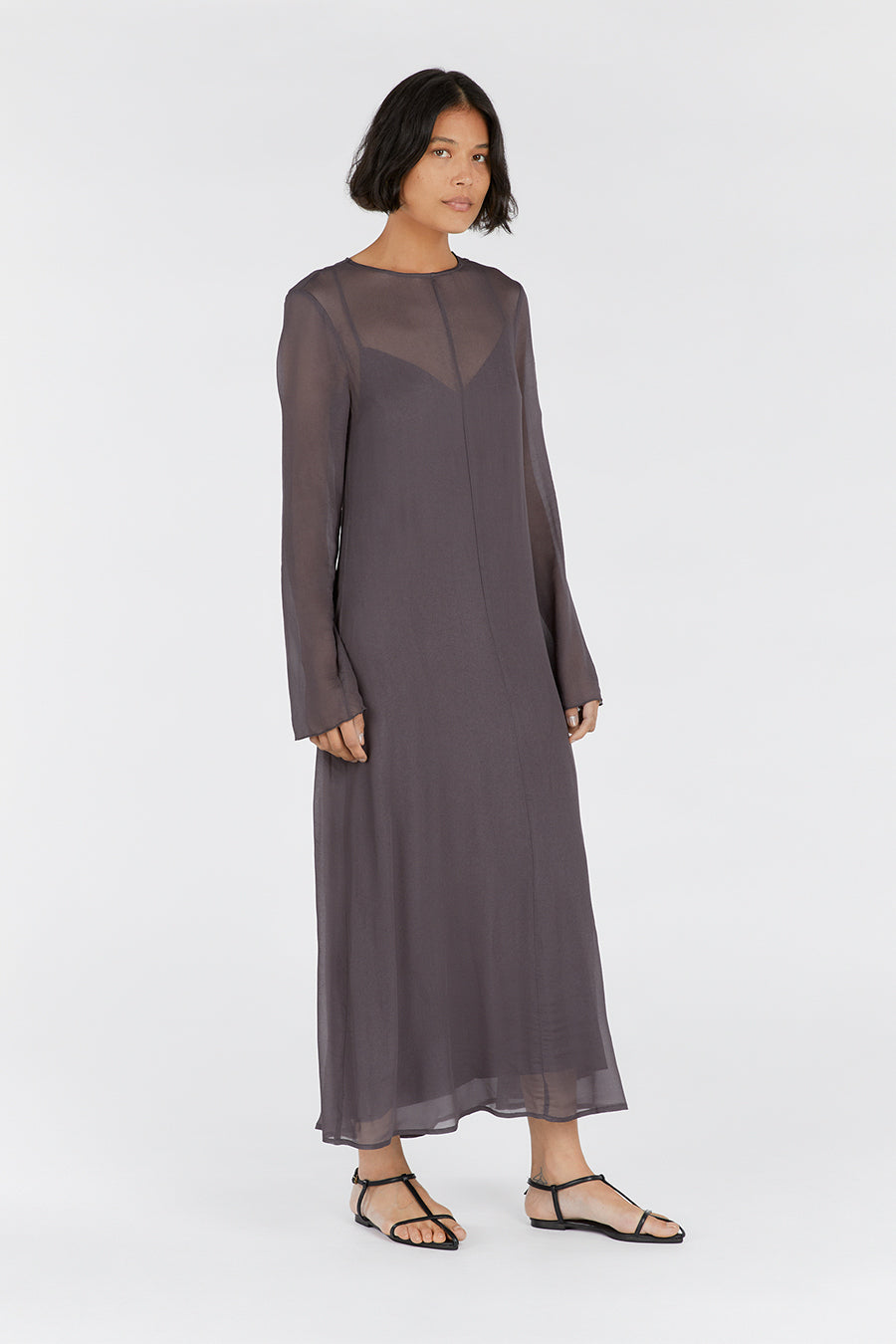 Mari Viscose Long Sleeve Midi Dress with Keyhole Back