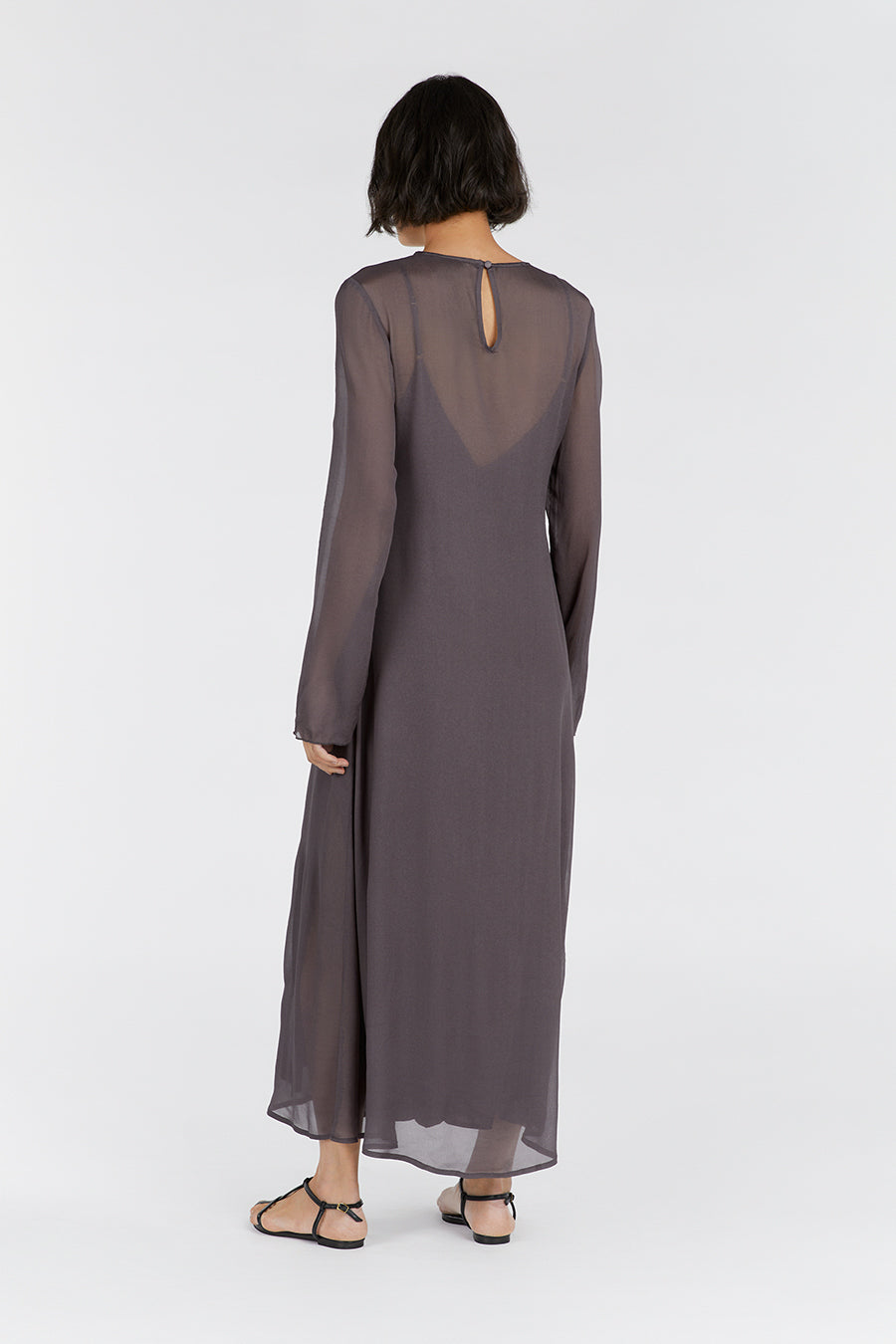 Mari Viscose Long Sleeve Midi Dress with Keyhole Back