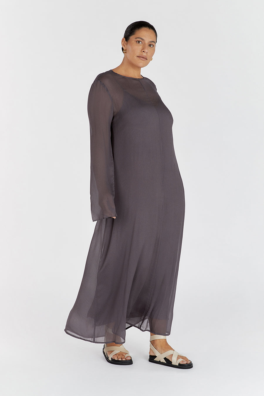 Mari Viscose Long Sleeve Midi Dress with Keyhole Back
