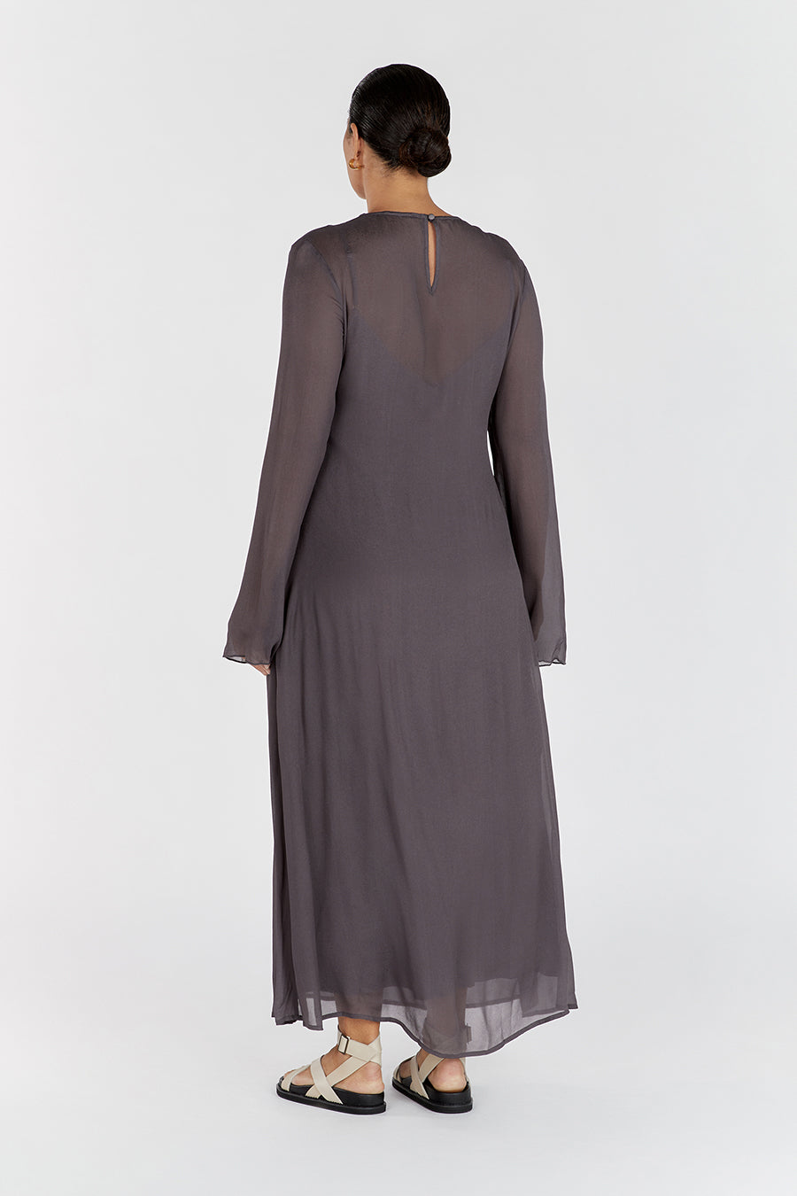 Mari Viscose Long Sleeve Midi Dress with Keyhole Back