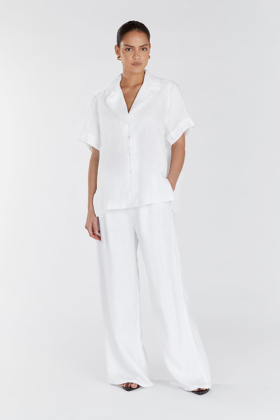 Women's White Linen Shirt with Fringe Detail & Button Front