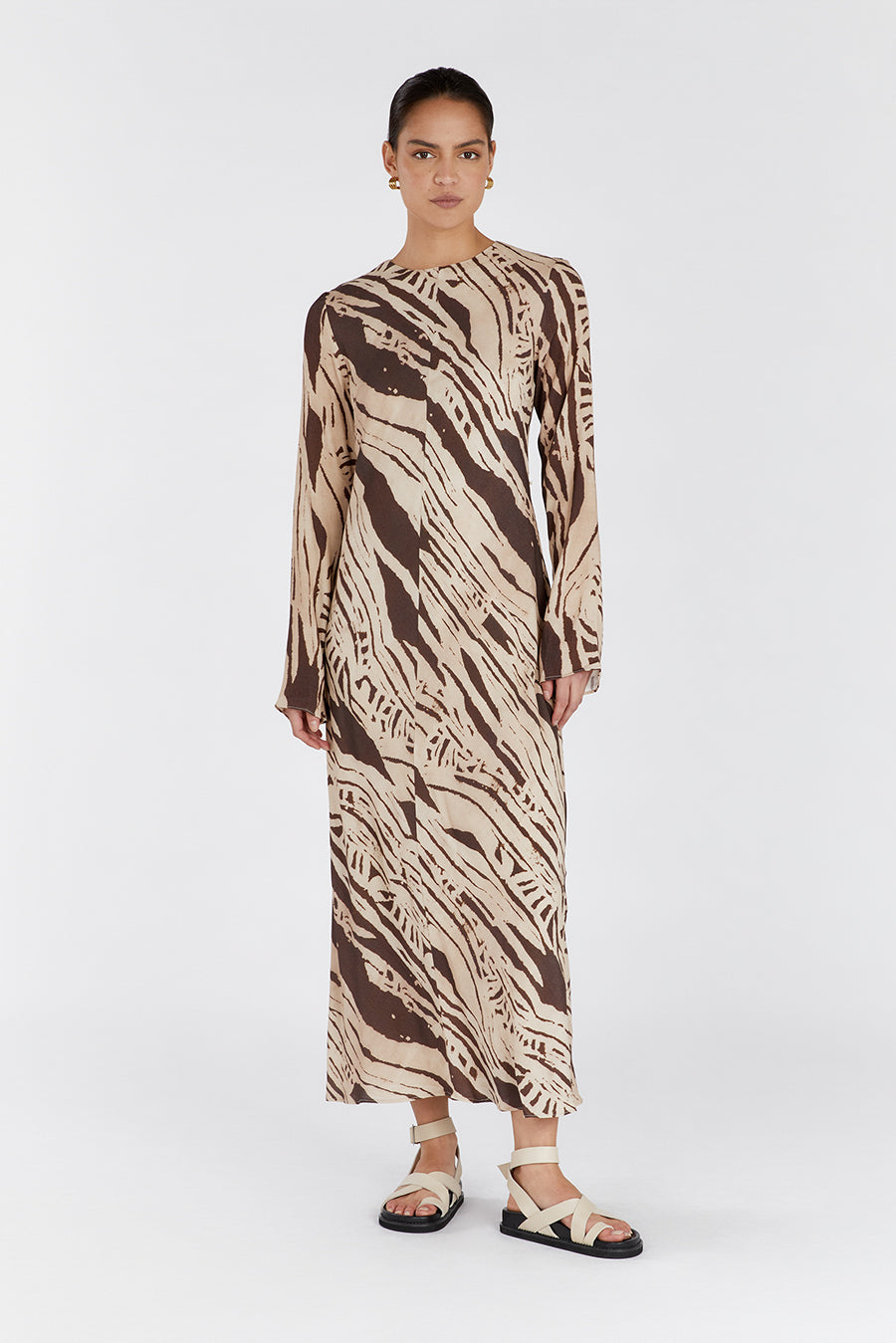 Quinn Long Sleeve Slip Dress with Animal Print & Waist Tie