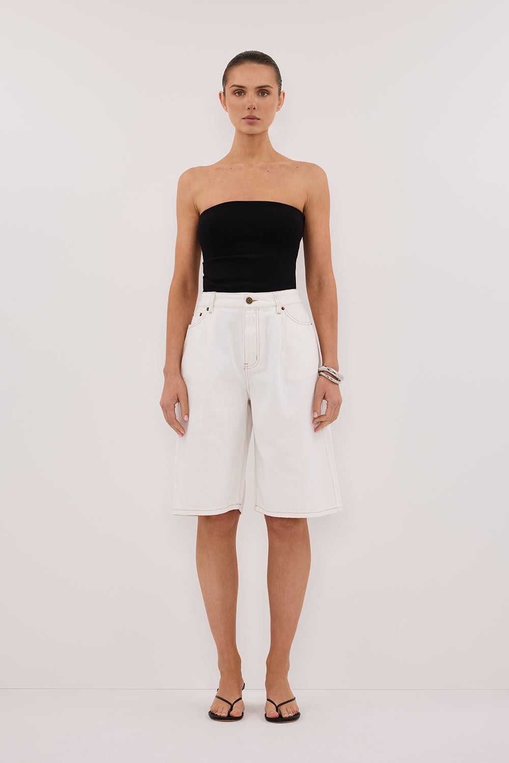 White Denim Bermuda Shorts by DISSH - Relaxed Fit with Pockets