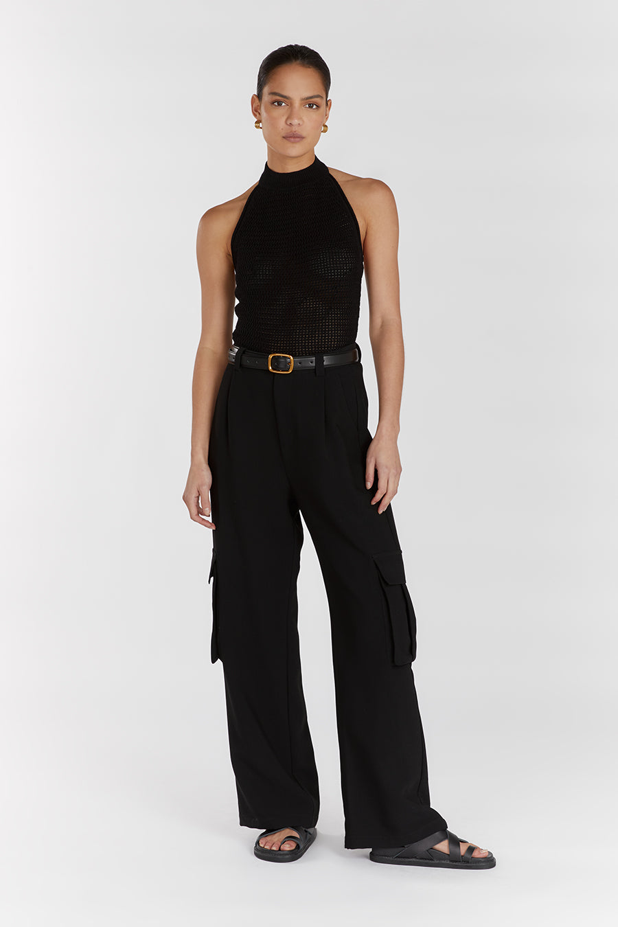 Zadie Black Crochet Halter Top - Sheer Knit Summer Women's Top