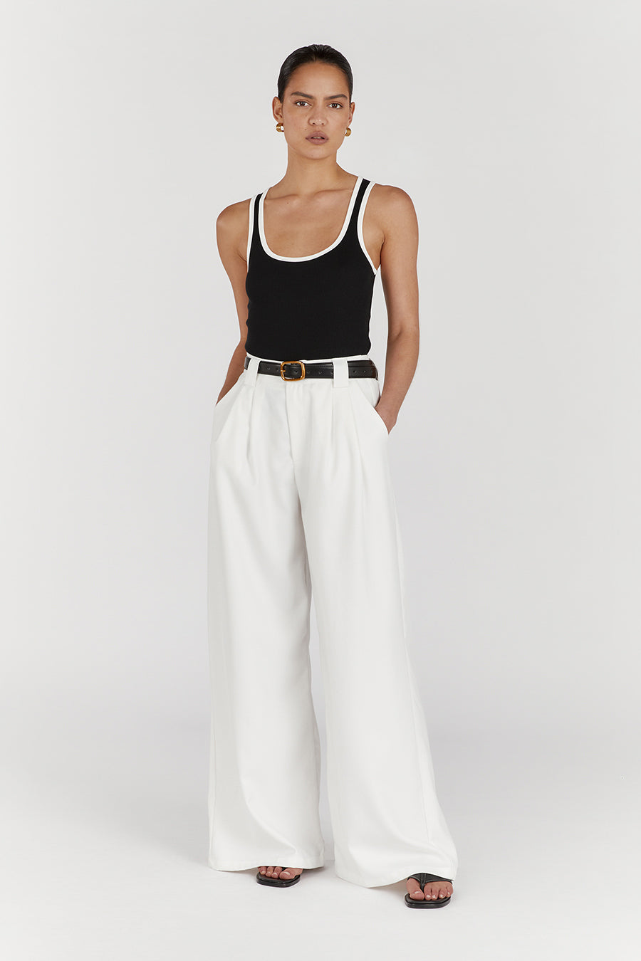 Harley White High Waist Wide Leg Wool Pants