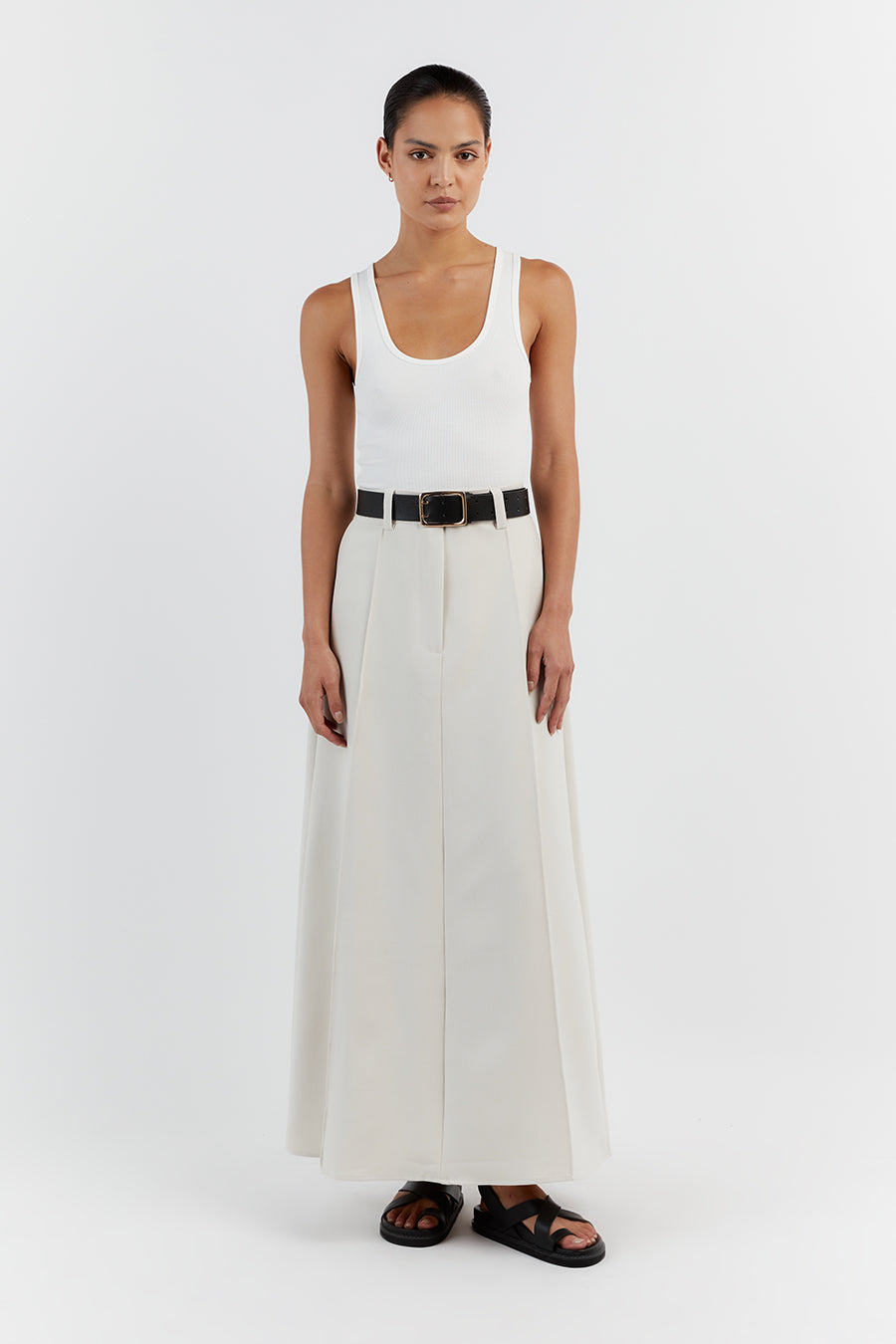 Willa High Waist Bone Maxi Skirt with Belt Loops