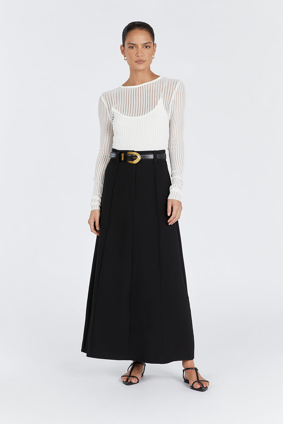Willa Black High Waist Suiting Maxi Skirt with Belt Loops
