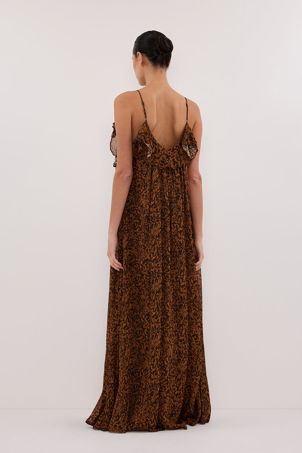 Terra Capri Rust Sleeveless V-Neck Maxi Dress with Frill Details