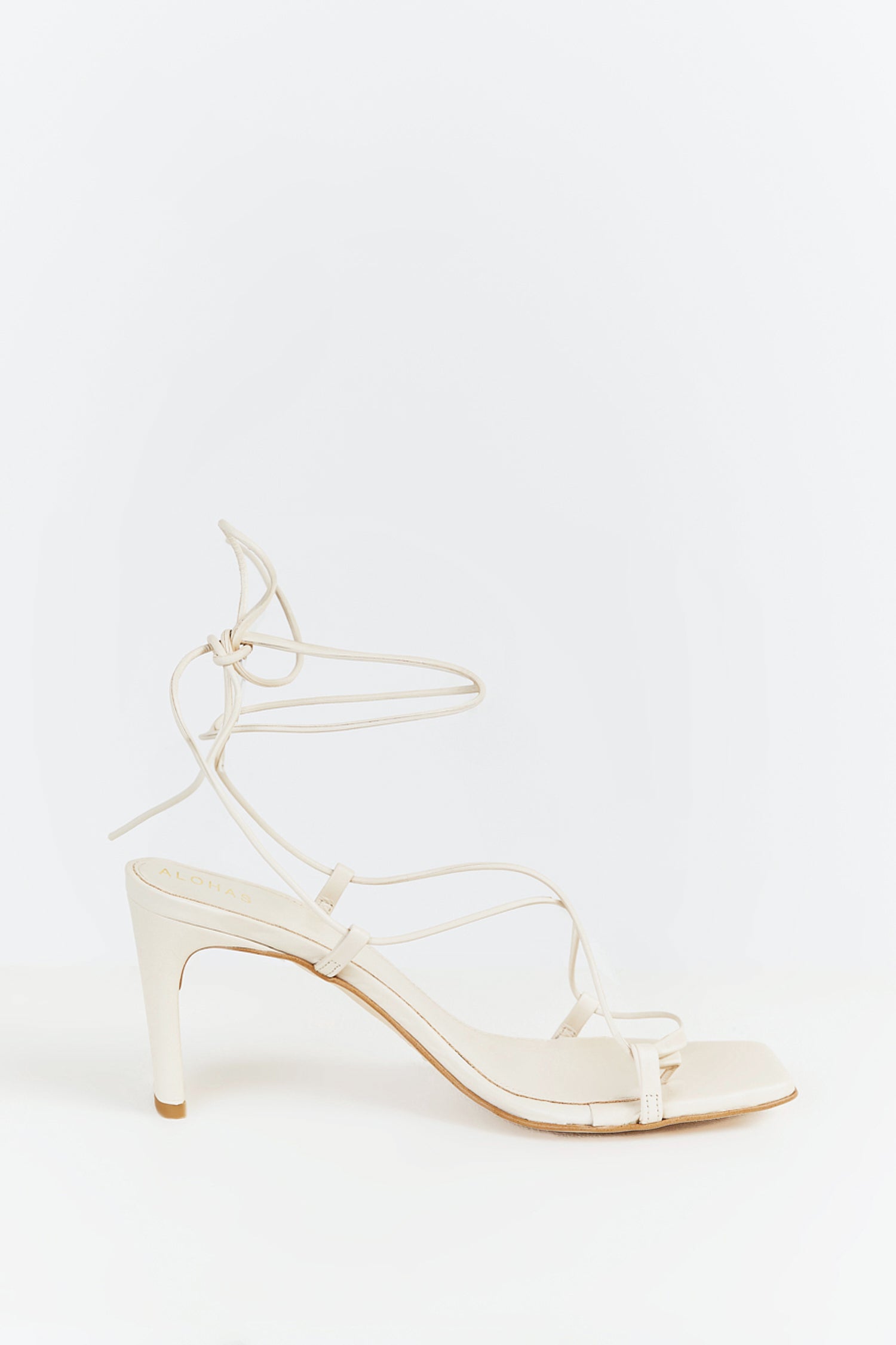 ALOHAS Bellini Ivory Leather Sandal Heels with Ankle Tie