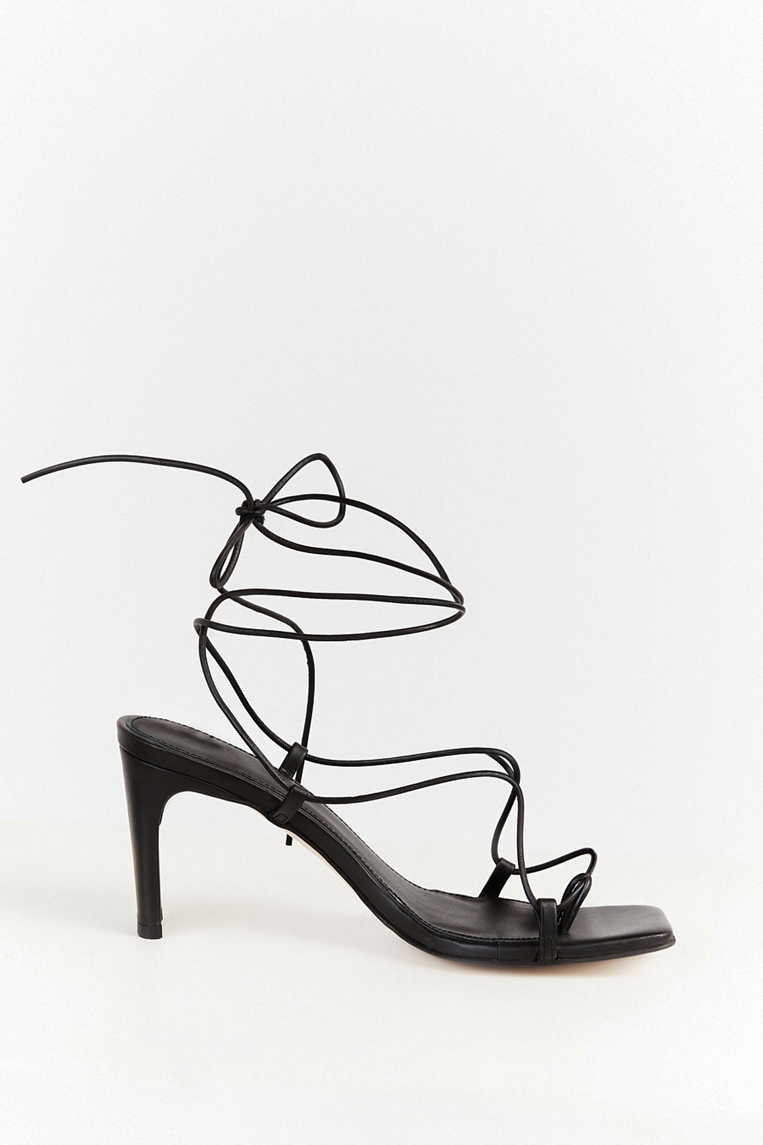 ALOHAS Bellini Black Leather Sandal Heels with Ankle Tie