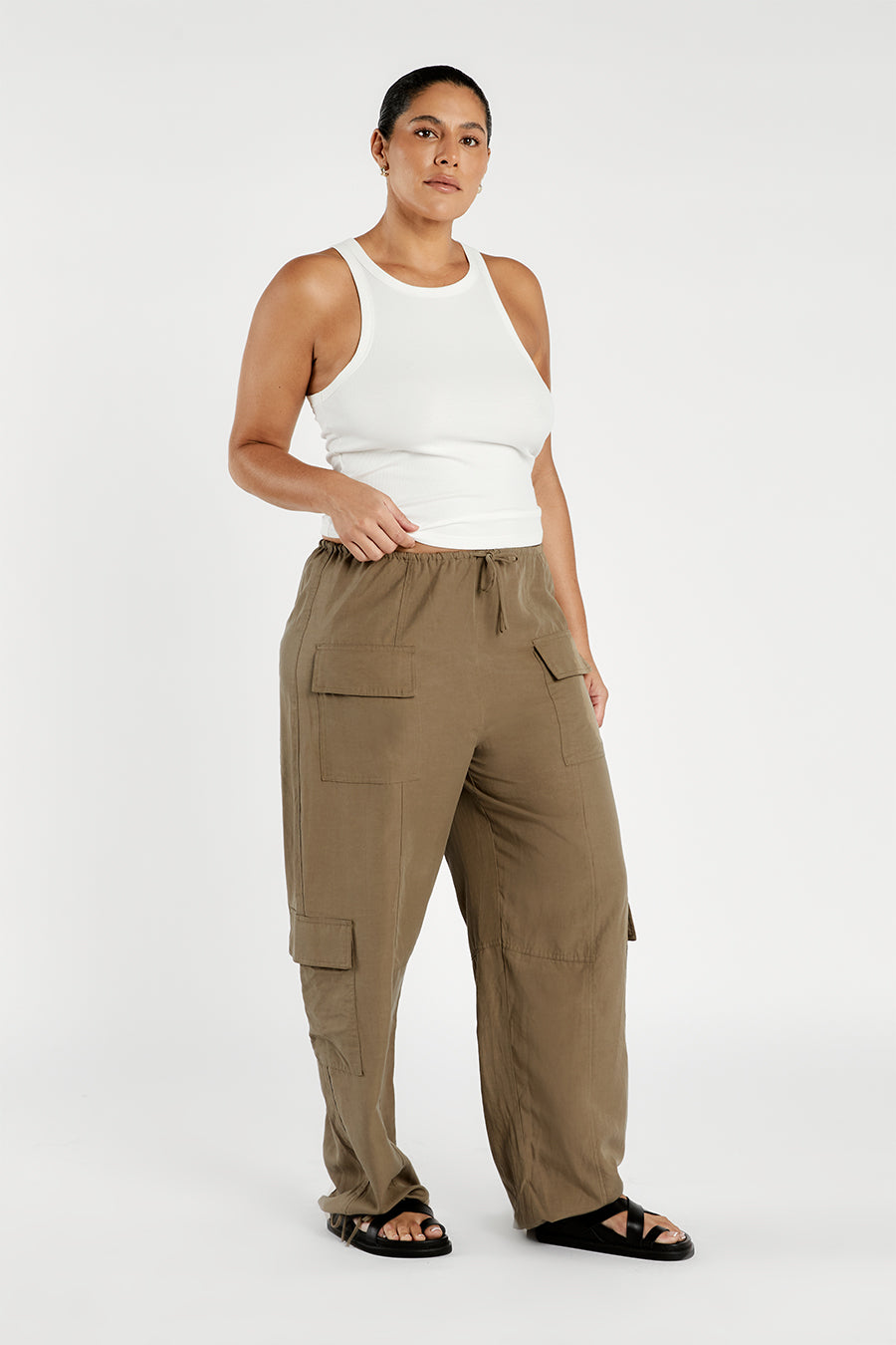 Heidi Fern Tencel Blend Cargo Pants - Lightweight & Adjustable Waist