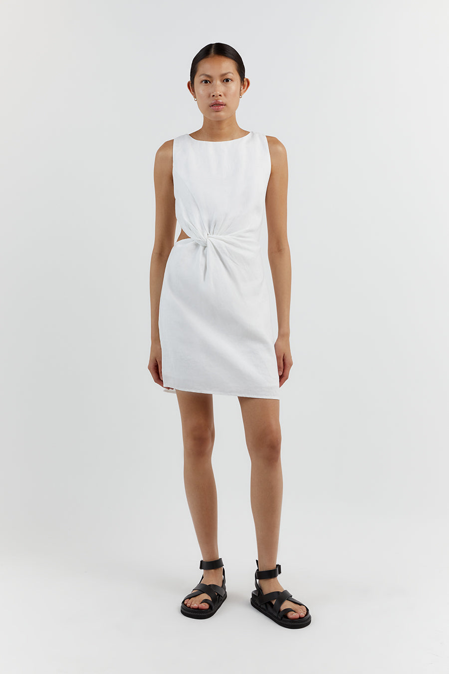 Leilani White Linen Mini Dress with Cut Out Detail