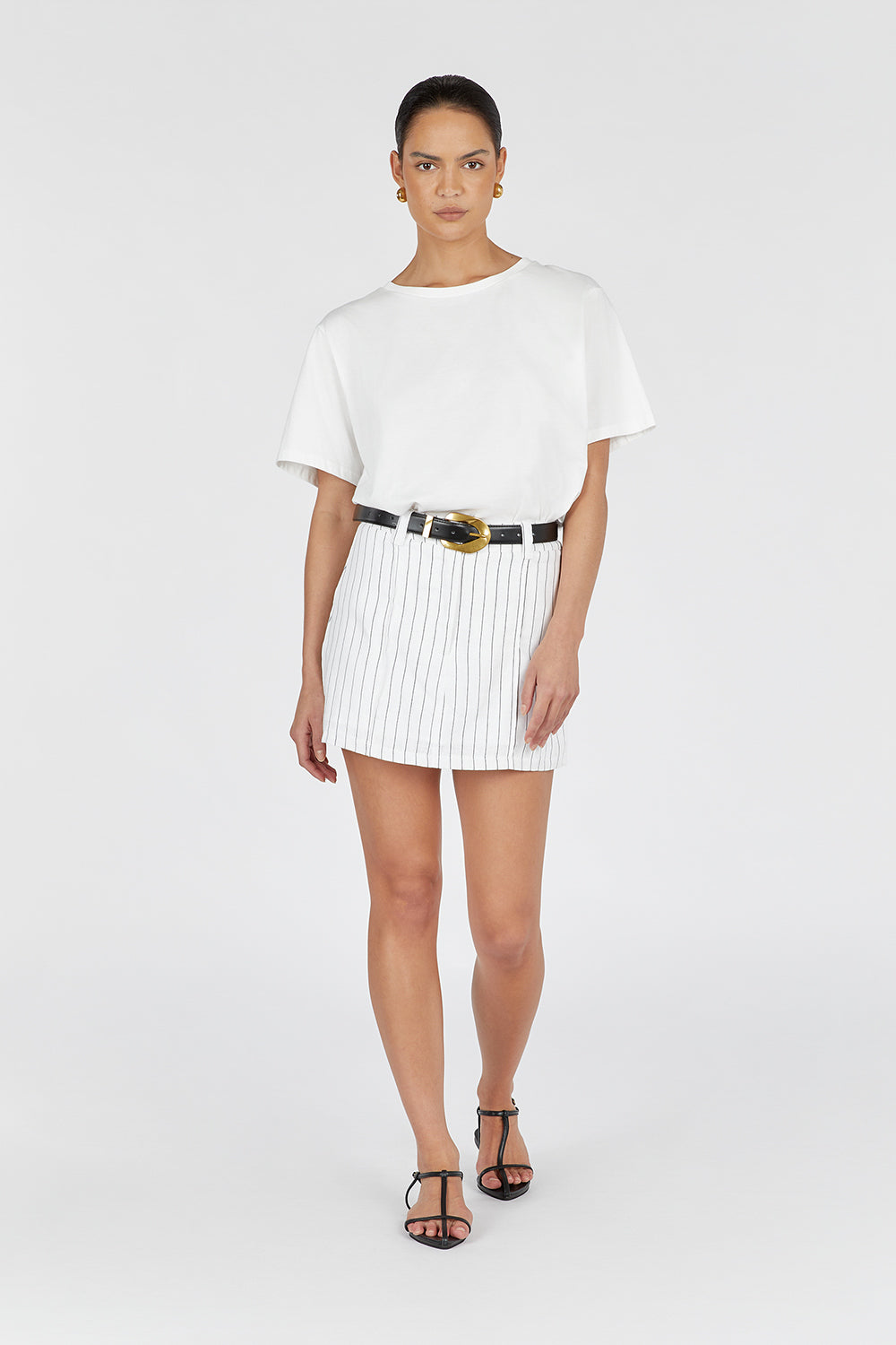 Marcel White Pinstripe Linen Skort with Pockets & Belt Loops